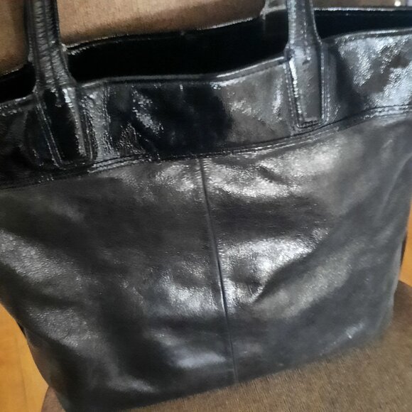 COACH Audry Shoulder Tote Bag Perforated Black Patent Leather - Picture 4 of 9